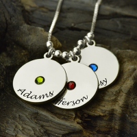 Disc and Birthstone Mother's Charm Necklace