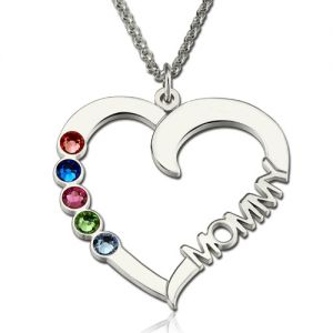 Open Hear Necklace Engraved Name & Birthstone