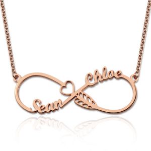 Knot Arrow Necklace with Names In Rose Gold