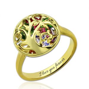 Personalized Round Mother's Cage Ring With Birthstones Gold Plated