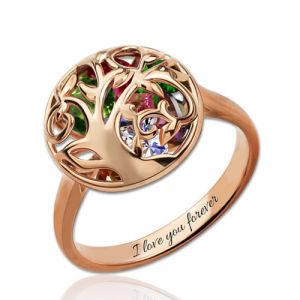 Round Cage Ring With Birthstones In Rose Gold