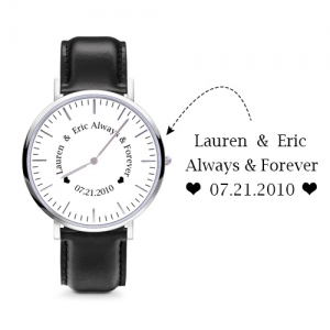 Valentines Gift Watch Engravd Name Black Leather