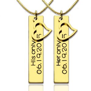 Gold Engraved Name & Date Pair Bar Pendant