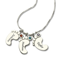 Personalized Engraved Mother's Baby Feet Charm Necklace