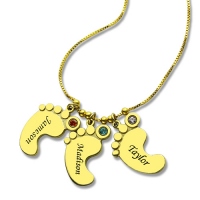 Gold Mothers Baby Feet Charm Necklace