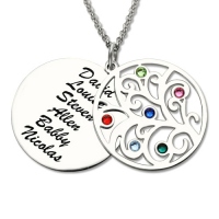 Double Disc Family Tree Pendant with Name & Birthstone