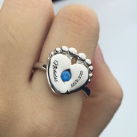 Heart Baby Feet Ring with Birth Stone & Date