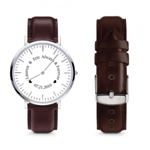 Custom Name & Date Brown Leather Wrist Watch