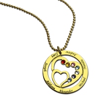 Gold Circle Name & Birthstone Heart in Heart Grandma Necklace