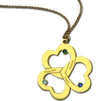 Gold Name & Birthstone Triple Heart Necklace