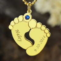 Memory Baby's Feet Charms with Birthstone In Gold