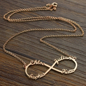 four name infinity necklace rose gol