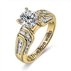 Engraved Round Gemstone Wedding Ring In Gold