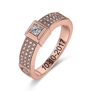 Engraved Gemstone Classic Engagement Ring In Rose Gold