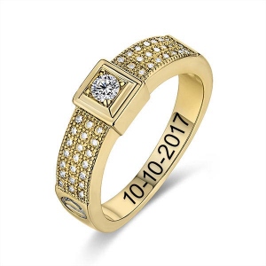 10k/14k Engraved Gemstone Classic Engagement Ring