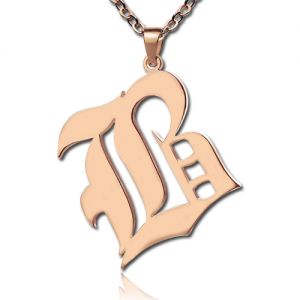 Rose Gold Old English Initial Letter Necklace