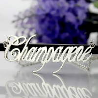 Silver Champagne name necklace