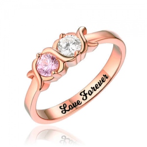 Engraved 2 Birthstones XoXo Ring In Rose Gold