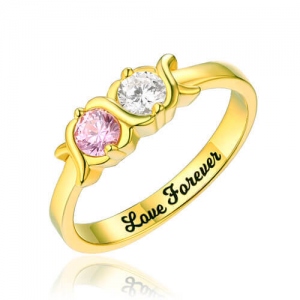 Engraved 2 Birthstones XoXo Ring Gold Plated