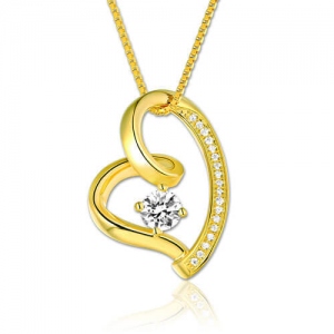 Love You Heart Birthstone Gold Necklace For Girl