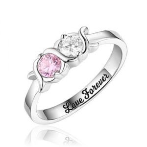Engraved 2 Birthstones XoXo Ring In Sterling Silver