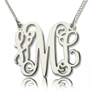 Personalized Engraved Monogram Necklace Sterling Silver