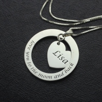 Love You To The Moon and Back Circle Necklace with Heart Charm