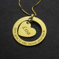 Gold Engraved Name Love You To The Moon and Back Necklace