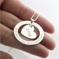 Love You To The Moon and Back Circle Necklace with Heart Charm