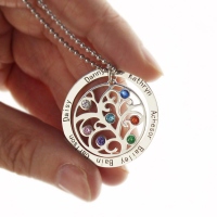 Circle Family Tree Necklace with Children's Name & Birthstone