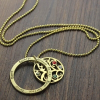 Gold Children's Name & Birthstone Circle Family Tree Necklace